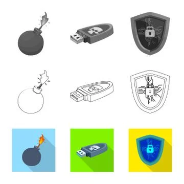 Isolated object of virus and secure icon. Collection of virus and cyber vector Stock Illustration