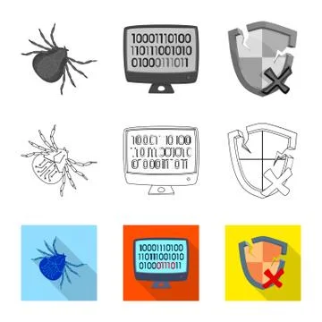 Isolated object of virus and secure symbol. Collection of virus and cyber stock イラスト素材