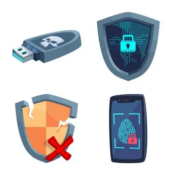 Isolated object of virus and secure logo. Collection of virus and cyber stock Stock Illustration