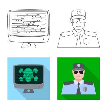 Isolated object of virus and secure icon. Set of virus and cyber vector icon for Illustrazione stock