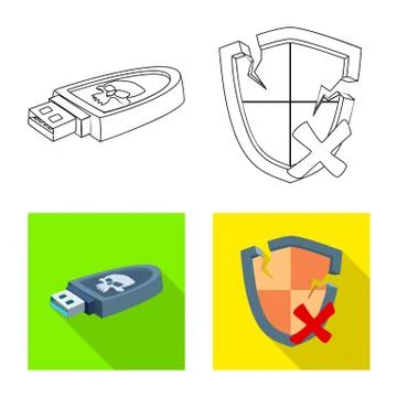 Isolated object of virus and secure sign. Set of virus and cyber stock vector Stock Illustration