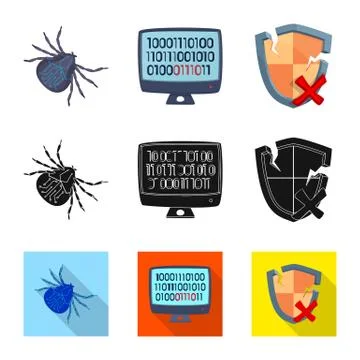 Isolated object of virus and secure symbol. Collection of virus and cyber stock イラスト素材