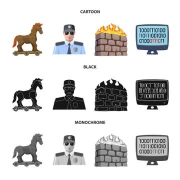 Isolated object of virus and secure sign. Collection of virus and cyber vector イラスト素材