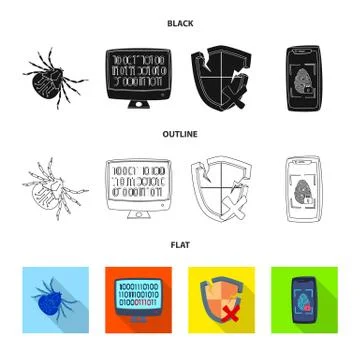 Isolated object of virus and secure sign. Set of virus and cyber stock symbol Stock Illustration