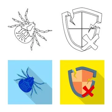 Isolated object of virus and secure sign. Collection of virus and cyber stock Illustrazione stock