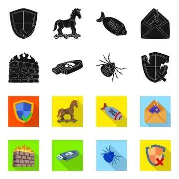 Isolated object of virus and secure logo. Collection of virus and cyber stock イラスト素材