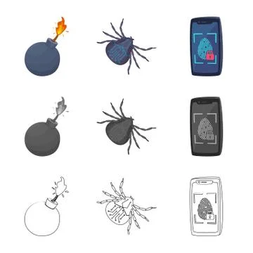 Isolated object of virus and secure icon. Collection of virus and cyber stock Stock Illustration