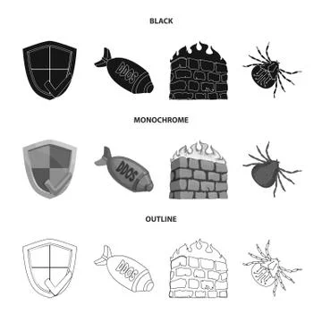 Isolated object of virus and secure logo. Collection of virus and cyber stock Stock Illustration