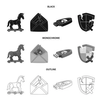 Isolated object of virus and secure logo. Collection of virus and cyber stock イラスト素材