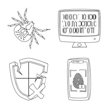 Isolated object of virus and secure icon. Collection of virus and cyber stock イラスト素材