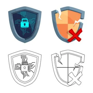 Isolated object of virus and secure symbol. Collection of virus and cyber stock Stock Illustration