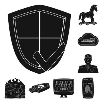 Isolated object of virus and secure sign. Set of virus and cyber stock vector Illustrazione stock