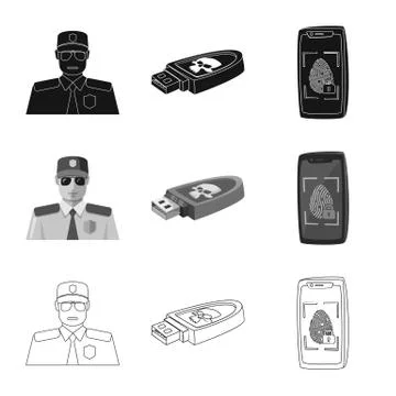 Isolated object of virus and secure icon. Collection of virus and cyber vector Stockillustratie