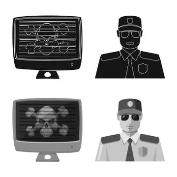 Isolated object of virus and secure symbol. Collection of virus and cyber vector Stock Illustration