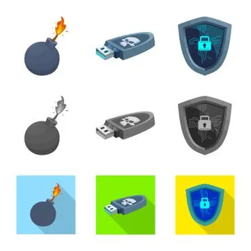 Isolated object of virus and secure symbol. Set of virus and cyber vector icon Stock Illustration