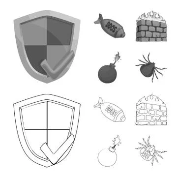 Isolated object of virus and secure symbol. Collection of virus and cyber stock Stock Illustration