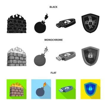 Isolated object of virus and secure logo. Collection of virus and cyber stock Stockillustratie