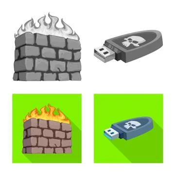 Isolated object of virus and secure icon. Collection of virus and cyber stock イラスト素材