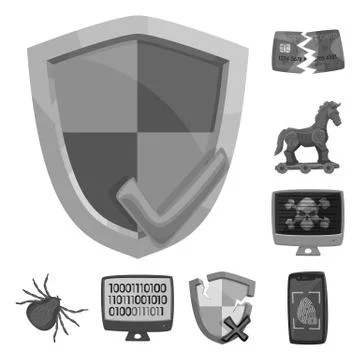 Isolated object of virus and secure logo. Collection of virus and cyber vector 库存插图