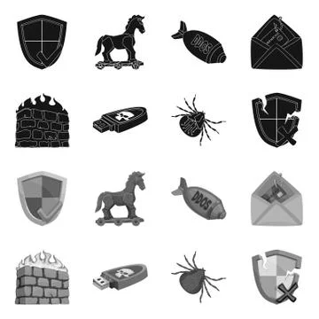 Isolated object of virus and secure sign. Collection of virus and cyber vector Stock-Illustration
