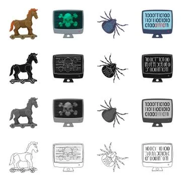 Isolated object of virus and secure icon. Collection of virus and cyber stock イラスト素材