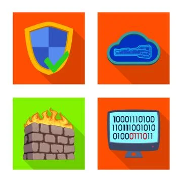 Isolated object of virus and secure icon. Collection of virus and cyber vector Stock Illustration