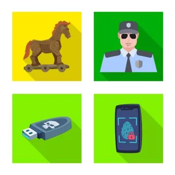 Isolated object of virus and secure icon. Collection of virus and cyber vector Stock Illustration