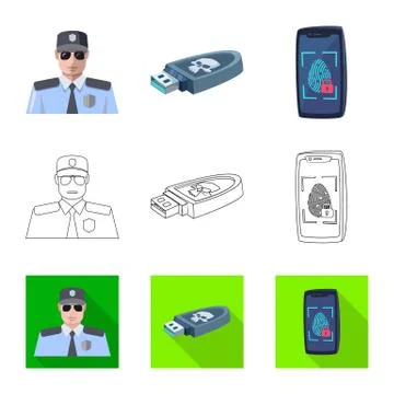 Isolated object of virus and secure sign. Collection of virus and cyber stock イラスト素材