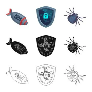 Isolated object of virus and secure symbol. Collection of virus and cyber vector イラスト素材