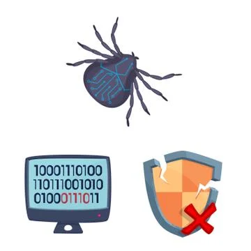 Isolated object of virus and secure logo. Set of virus and cyber stock vector Illustrazione stock