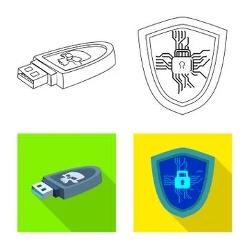 Isolated object of virus and secure symbol. Set of virus and cyber stock vector イラスト素材