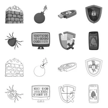 Isolated object of virus and secure logo. Set of virus and cyber vector icon for イラスト素材