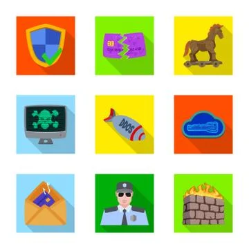 Isolated object of virus and secure logo. Set of virus and cyber stock symbol Stock Illustration