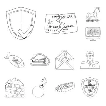 Isolated object of virus and secure symbol. Set of virus and cyber vector icon Stock Illustration