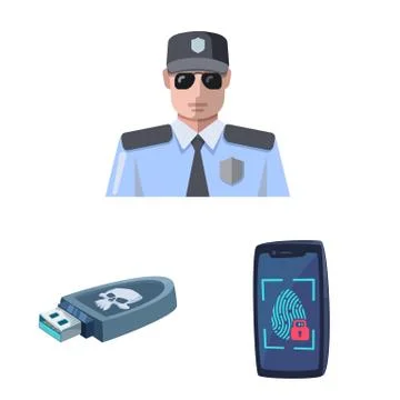 Isolated object of virus and secure sign. Collection of virus and cyber vector Stock Illustration