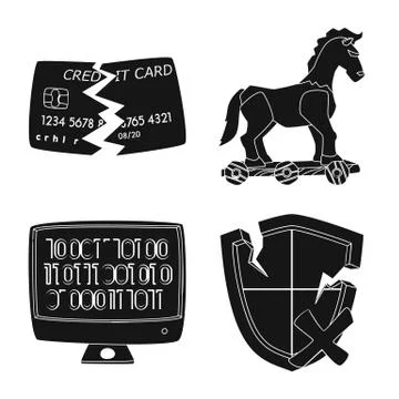 Isolated object of virus and secure symbol. Collection of virus and cyber vector イラスト素材