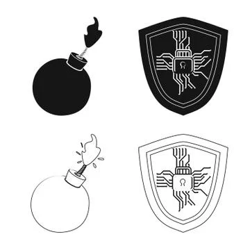 Isolated object of virus and secure icon. Collection of virus and cyber stock イラスト素材