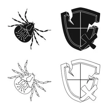 Isolated object of virus and secure logo. Set of virus and cyber stock symbol Stock Illustration