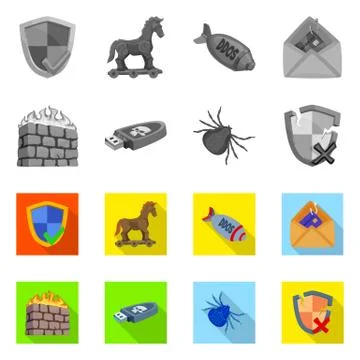 Isolated object of virus and secure sign. Set of virus and cyber vector icon for Stock Illustration