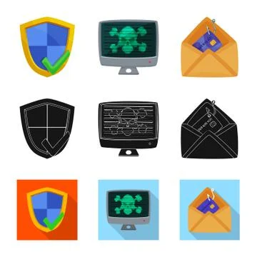 Isolated object of virus and secure symbol. Collection of virus and cyber stock Stock Illustration