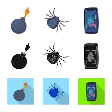 Isolated object of virus and secure symbol. Set of virus and cyber stock symbol Stock Illustration