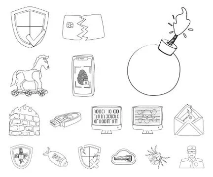 Isolated object of virus and secure symbol. Collection of virus and cyber stock Stock Illustration