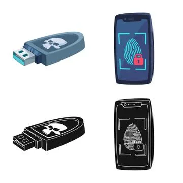 Isolated object of virus and secure sign. Collection of virus and cyber stock Stock Illustration