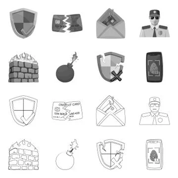 Isolated object of virus and secure sign. Set of virus and cyber stock symbol Stock Illustration