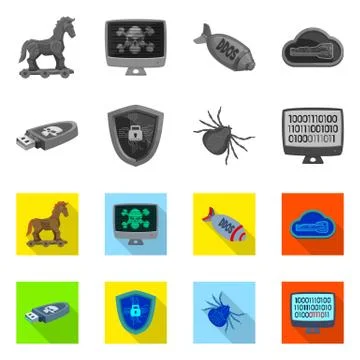 Isolated object of virus and secure sign. Collection of virus and cyber stock イラスト素材