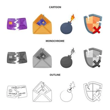 Isolated object of virus and secure icon. Collection of virus and cyber stock Stock Illustration