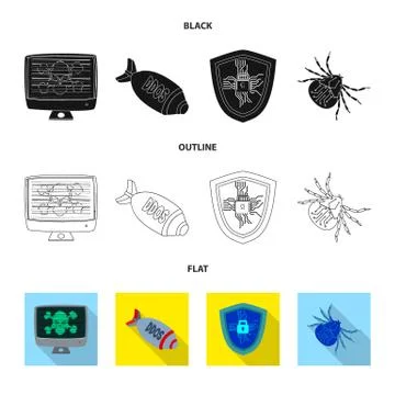 Isolated object of virus and secure sign. Set of virus and cyber stock symbol イラスト素材