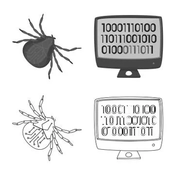 Isolated object of virus and secure sign. Collection of virus and cyber vector イラスト素材