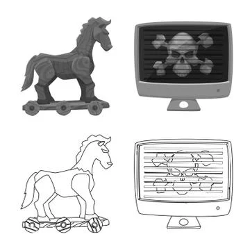 Isolated object of virus and secure sign. Collection of virus and cyber stock Stock Illustration