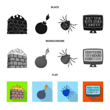 Isolated object of virus and secure logo. Collection of virus and cyber stock イラスト素材